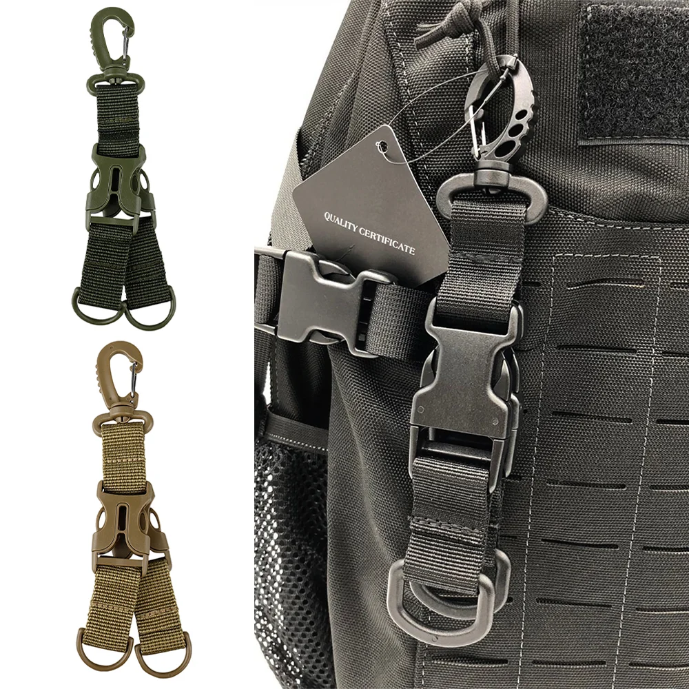 Tactical Double Ring Hook Belt Olecranon Hook Backpack Buckle Nylon Webbing Outdoor Camping Hiking Multi-functional Keychain