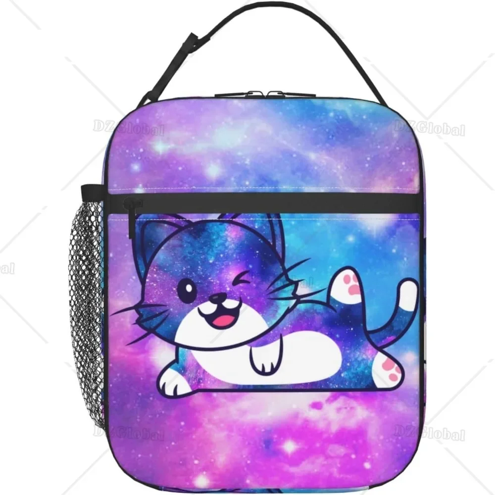

Изолированный ланч-бокс с принтом Galaxy Cat, портативная термосумка для бенто со съемной ручкой, многоразовый ланч-бокс для девочек и мальчиков, взрослых