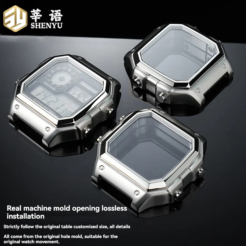 Shenyu Precision Stainless Steel Metal Case For Casio Retro Square 3299 AE-1200 1300 Watch case Stainless Steel Bezel Mod Case