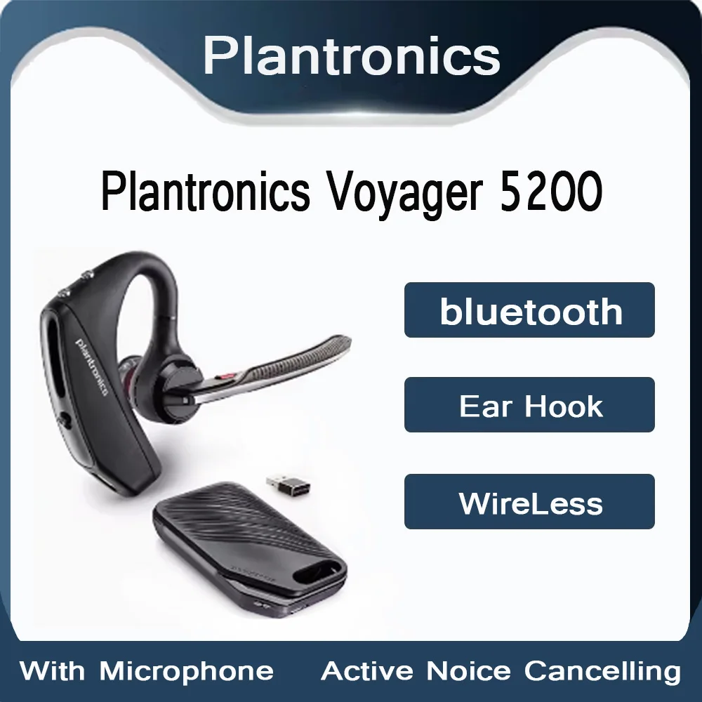 Poly PLT Voyager 5200-5200 UC Bluetooth Wireless Headset Noise Reduction Business Earphone Software-Enabled Windsmart Technology