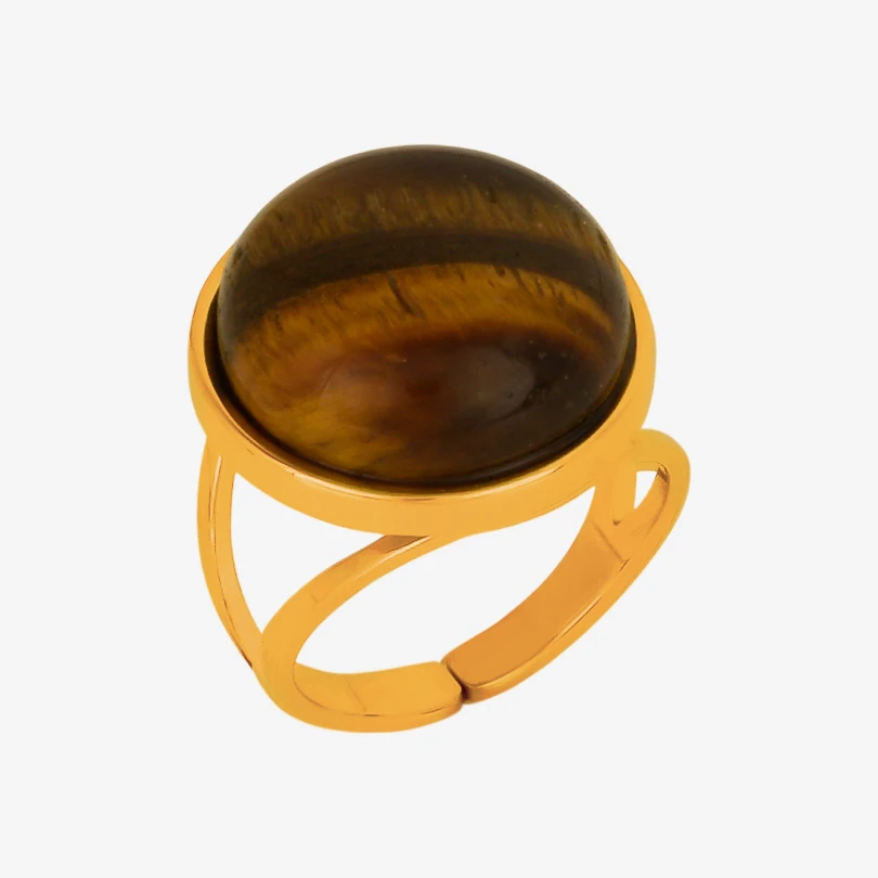 Real Tiger Eye Stone Ring Sun Heart Stainless Steel Open Rings For Women Men Accessories Real Gold Plated Vintage Jewelry Anillo