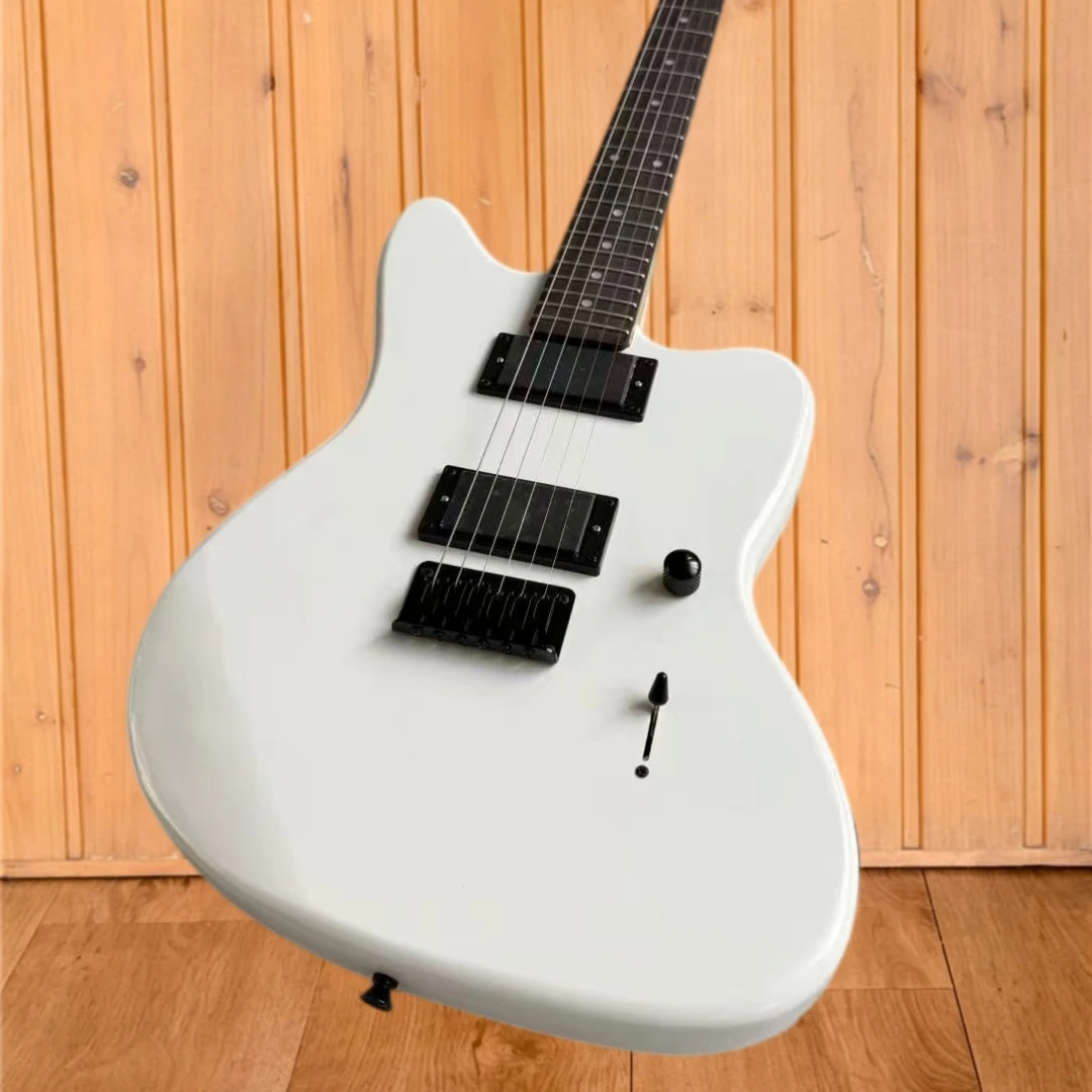 6 String Solid Body Electric Guitar, Gloss White Finish, HH Closed Humbucker Pickups, Fixed Bridge, Single Volume C