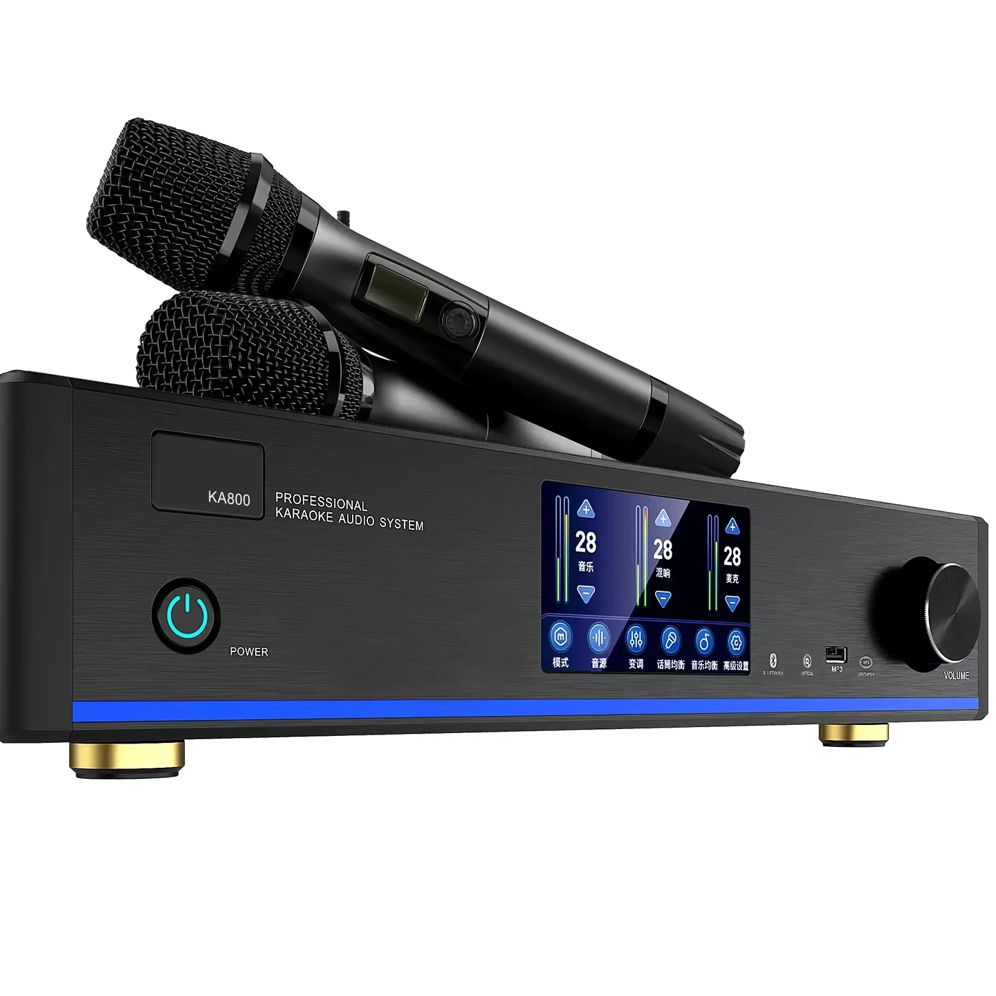 

professional dsp Digital 3 in 1 Audio processor with 400W power amplier mincrophone touch screen for ktv Karaoke wifi