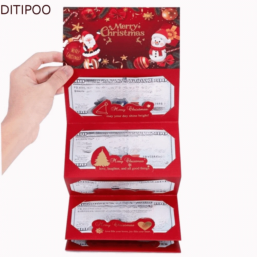 2 Set Santa Claus Christmas Money Card Envelope Red 6 Card Positions Folding Banknote Card Navidad Lucky