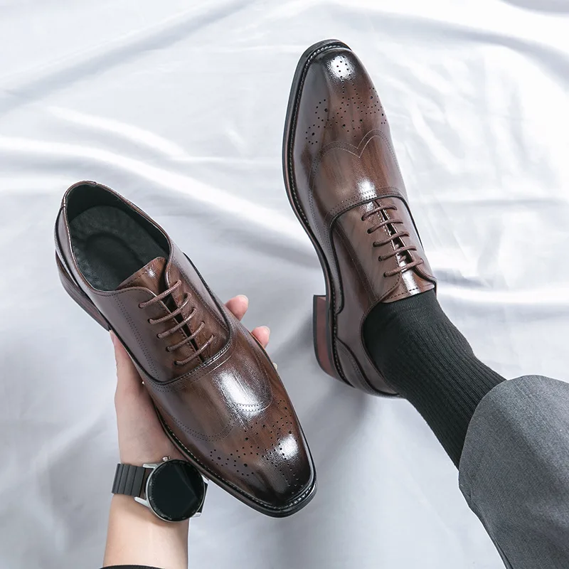 Classic Italy Pointed Toe Leather Shoes Men Luxury Oxfords Business Formal 2025 Men Shoes Boos Dress Men Black Wedding Shoes
