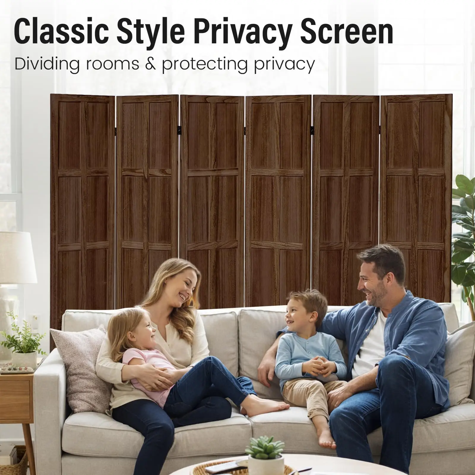 6 Panel Wood Room Divider and Folding Privacy Sn 67″, White
