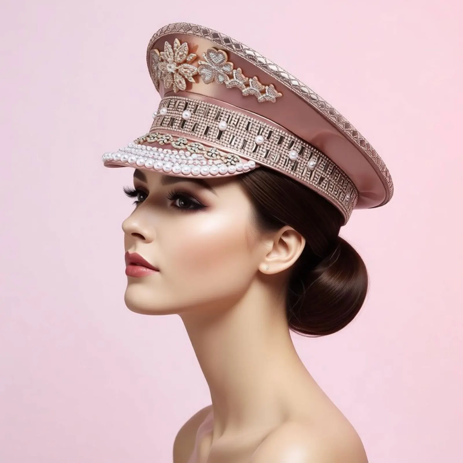 

Блестящая металлическая темно-синяя кепка, роскошная военная шляпа для мужчин и женщин, для выступлений на сцене, джазовая шляпа с широкими полями, кристаллами, в стиле стимпанк, Y2K, темно-синяя кепка