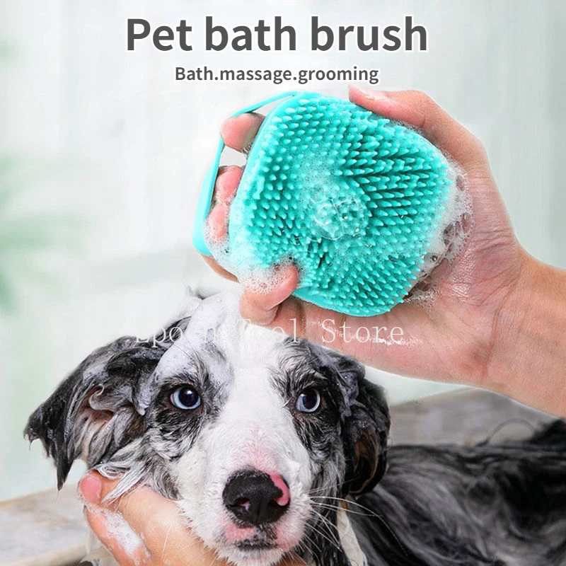 

Pet Dog Shampoo Brush 2.7oz 80ml Cat Massage Comb Grooming Scrubber for Bathing Short Hair Soft Silicone Rubber