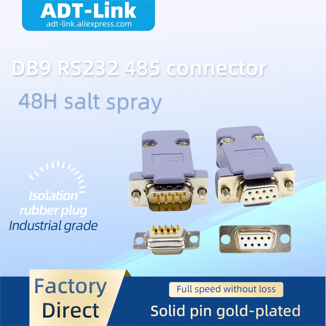 DB9 Connector 9Pin RS232 RS485 COM Serial Port Plug, DB9 Male Female Adapter for PLC Industrial Communication