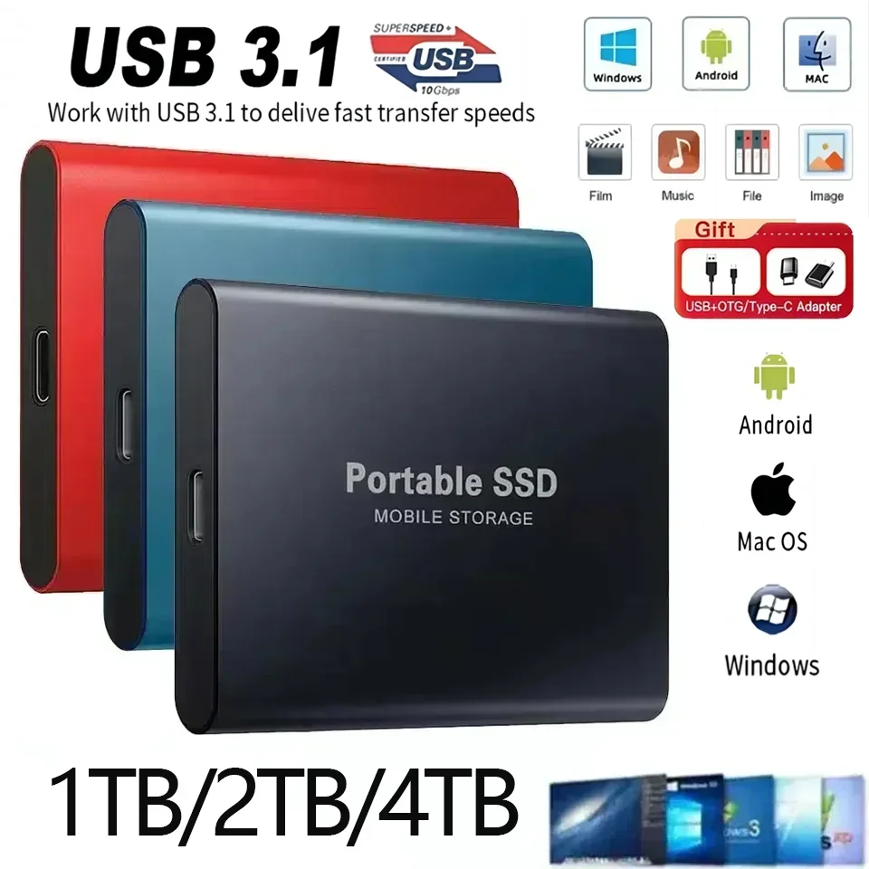 Portable SSD 1TB 2TB High Speed External Hard Drive USB3.1 Type-C Interface Hard Disk Solid State Drive Mass Storage for Laptop