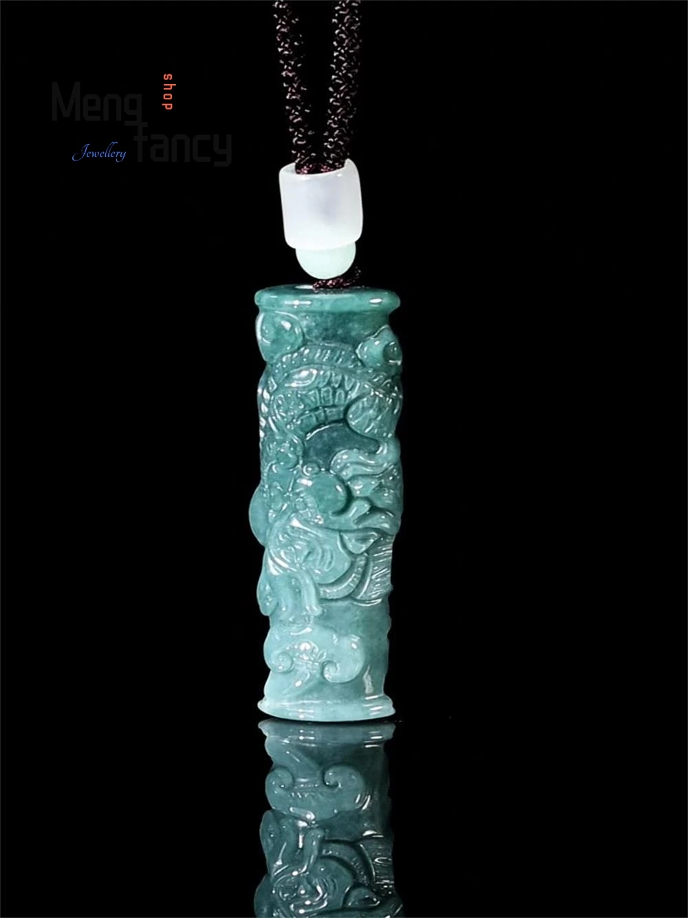 

Genuine Natural A-grade Jadeite Blue Water Three-dimensional Zodiac Dragon Pillar Ice Type Jade Pendant Luxury Fashion Jewelry