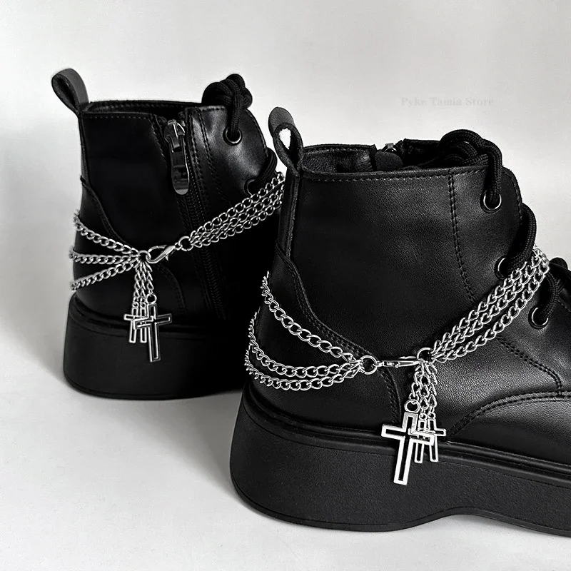 Metal Hollow Cross Shoe Chain Skeleton Multi-layer Stainless Steel Chain for Women Boots Shoe Decoration Accessories Diy Jewelry