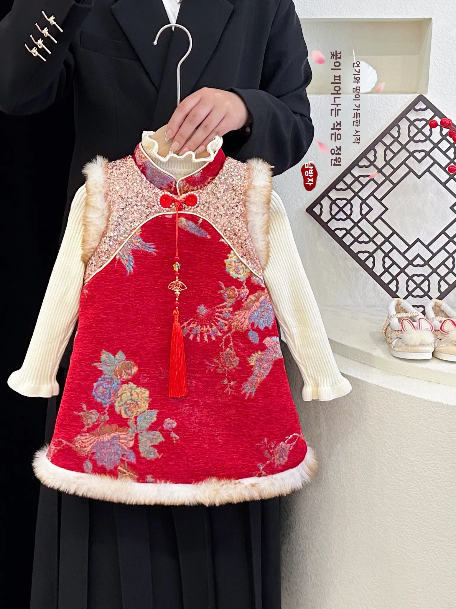 New Chinese Sle Outfit Thiened Winter Children's Tang Suit Red New Year Clothes Baby Girl Visit Clothes Set