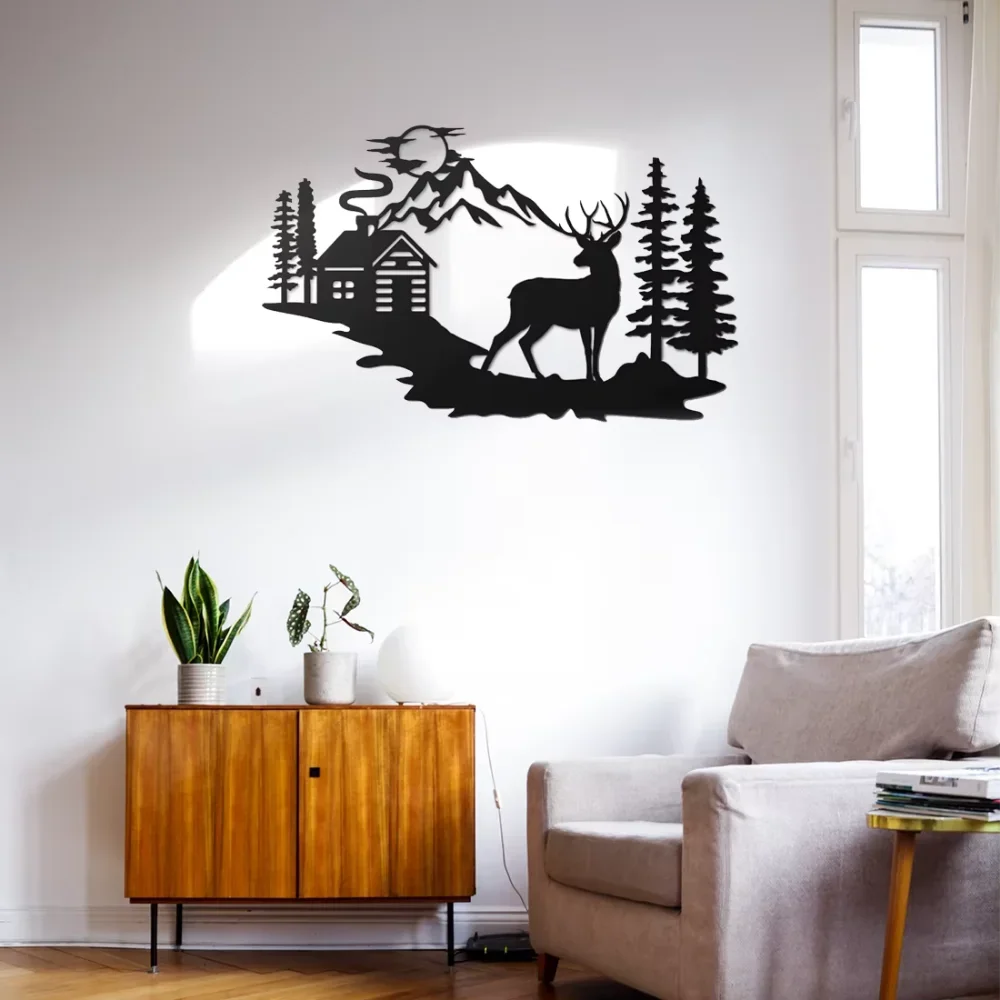 CIFBUY Deer Forest Metal Wall Art Rustic Nature Home Decor