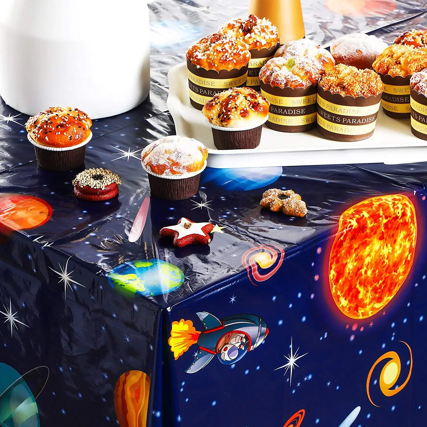 Space Tablecloth 54 X 108 Inch Planet Solar System Table Cover For Kids Boy Birthday Party Supplies Outer Space Party Decoration