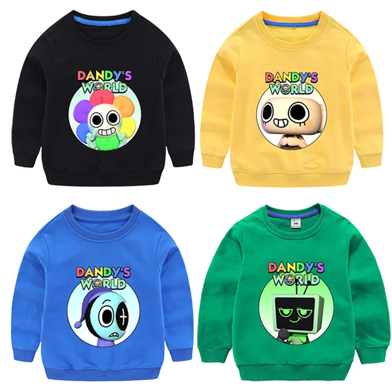 Dandys World Sweatshirt Pure Cotton Kids Clothing Boys Girls High Quality Tops Cartoon Game Peripherals Crew Neck Clothes Gift