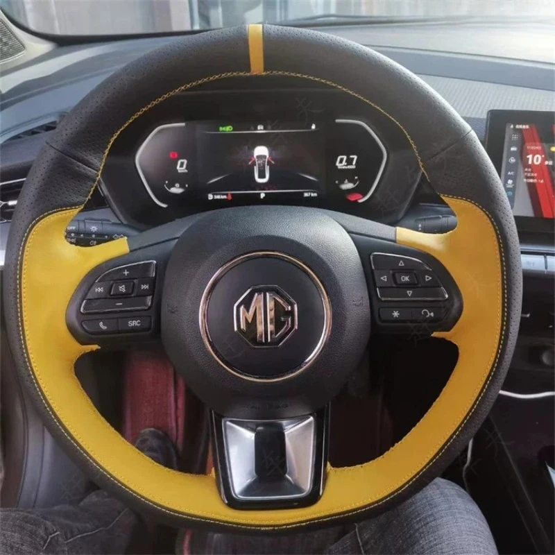 for MG 5 6 RX5 RX8 ZS GS 2017-2023 Hand-Stitched non-slip black Yellow Genuine Leather car Steering Wheel Cover Car parts