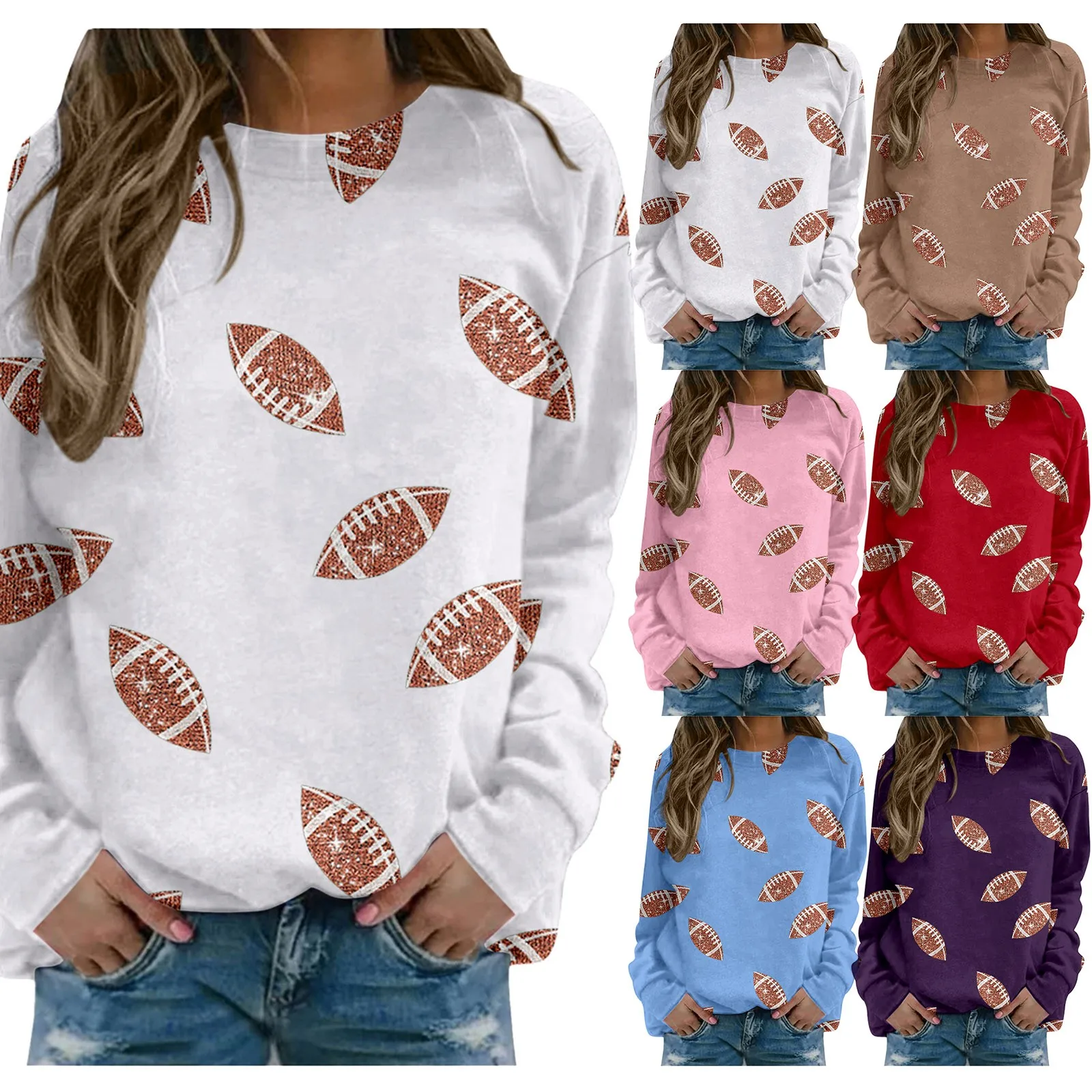 Women's Rugby Print Pullover Autumn Long Sleeve O Neck Casual Top Women Clothing Hoodies Harajuku Versatile High Quality Tops