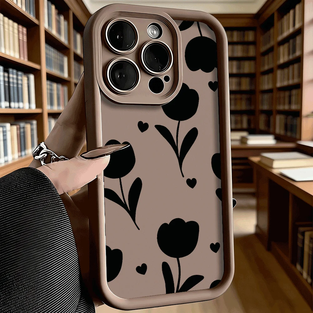 Schwarzes Tulpenblumenmuster Luxus Anti-Rutsch TPU Handyhülle für Xiaomi Redmi Note 15 14 13 12 11 10 9 Pro Vollschutz-Cover – Detail 10