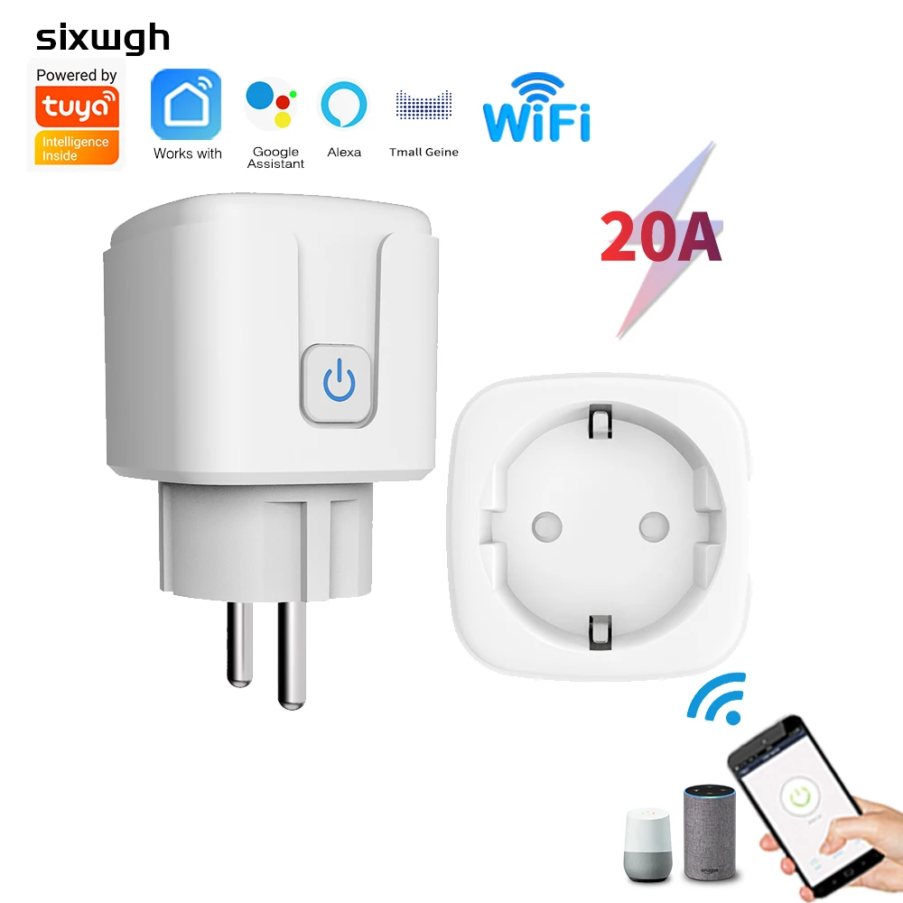 

SIXWGH Tuya Smart Socket 20A WIFI EU Plug Electrical Outlet Power Monitor Countdown Function Support Google Home,Alice ,Aleax