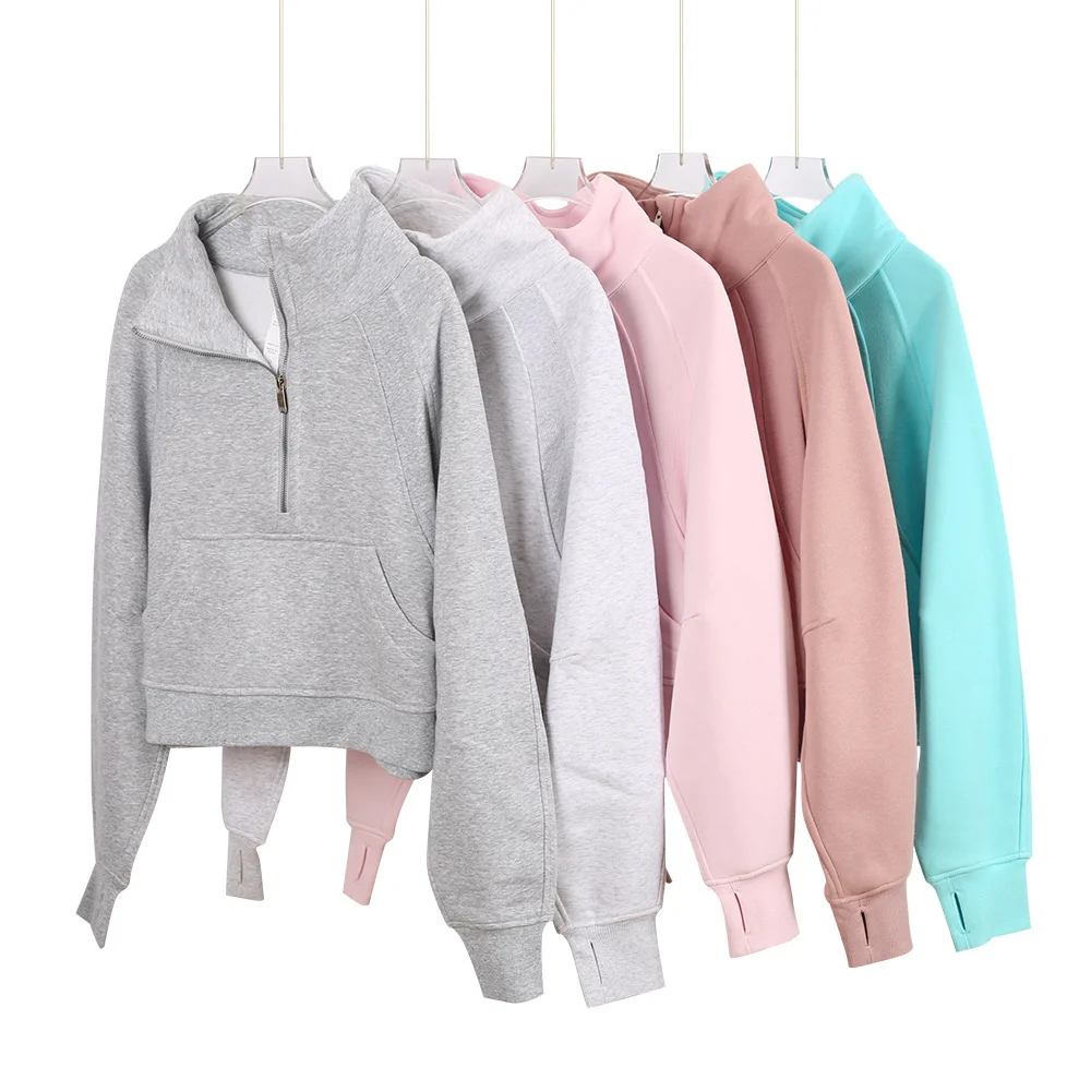 Yoga-Hoodie Damenjacke mit Halbreißverschluss Sportbekleidung Langarm Street-Style Bequeme Lässige Baumwollmischung