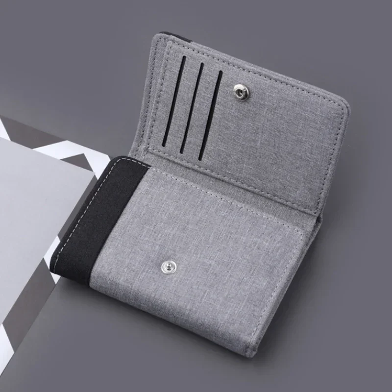 Men Canvas Fashion Short Wallet with ID Photo Holders Card Holder Wallets Case 8 Slots Hasp Male Purse Mini Three-fold Men Purse