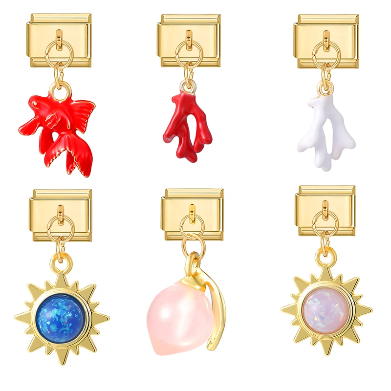 

Musical Instrument Series Sun Heart Gold Color Pendant Italian Charm Link Fit 9MM Bracelet Stainless Steel DIY Making Jewelry