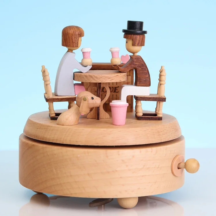 Round wooden music box turntable battery-powered Christmas and holiday gift turntable