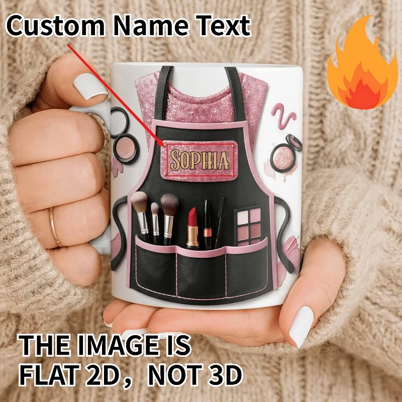 11oz Makeup Artist Apron Cup Personalized Ceramic Mug 2D Printed Custom Name Microwave Safe Gift for Makeup Artist Beautician Be