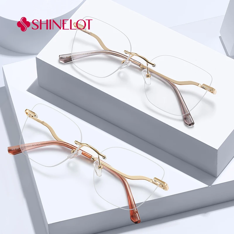 

91739 New Female Rimless Cat Eye Eyeglasses Frame Outdoor Optical Ins Style Glasses Y2K Modern Eyewear Accessories