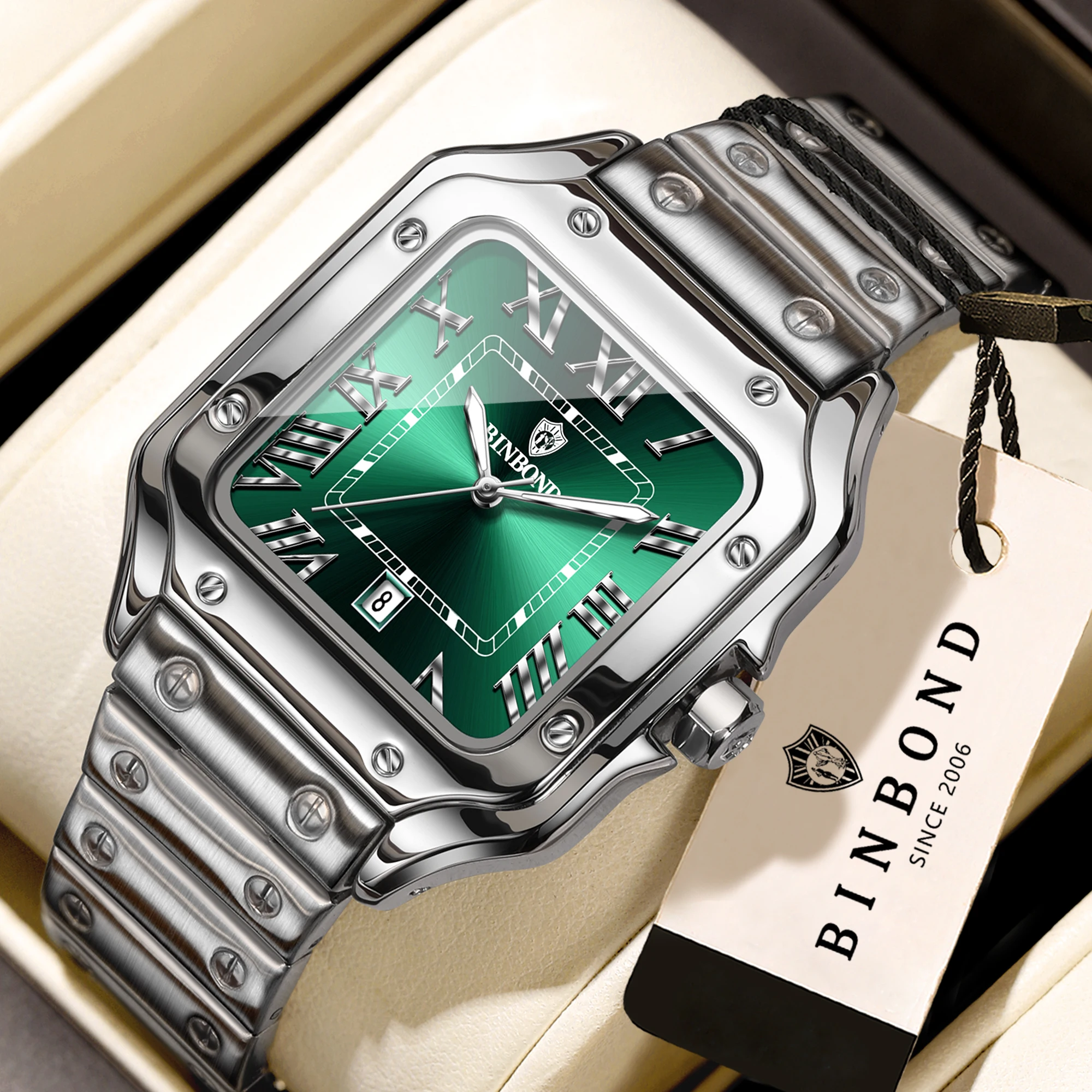 BINBOND Neue Original Herren-Quarzuhren Wasserdicht Leuchtend Automatisches Datum Langlebige Edelstahluhr für Männer Luxus Reloj