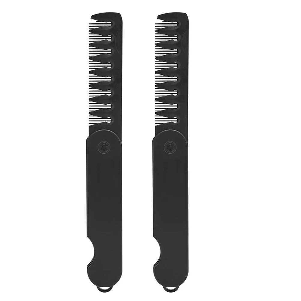 

2pcs Folding Comb Black Portable Foldable Travel Hair Tools Fine Wide Tooth Slick Back Styling Combs For Men Women