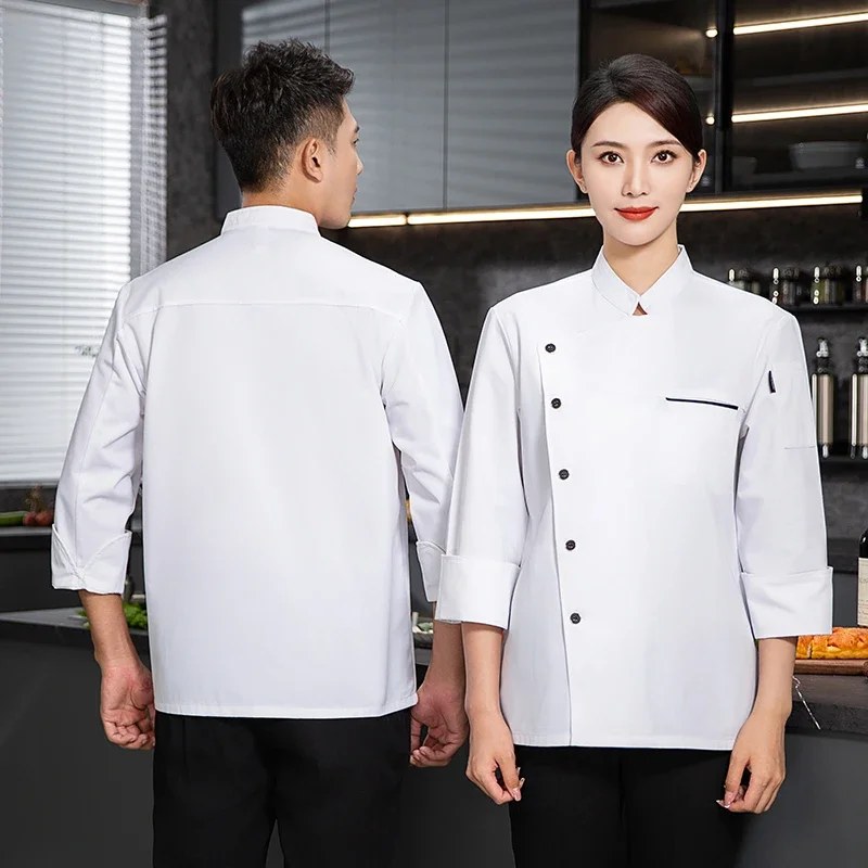 Tenue de Chef de Restaurant, uniforme de Chef, t-shirt, veste de chef d'hôtel, tablier à manches longues pour hommes, manteau de cuisinier, uniforme de travail, vêtements de serveur, Logo