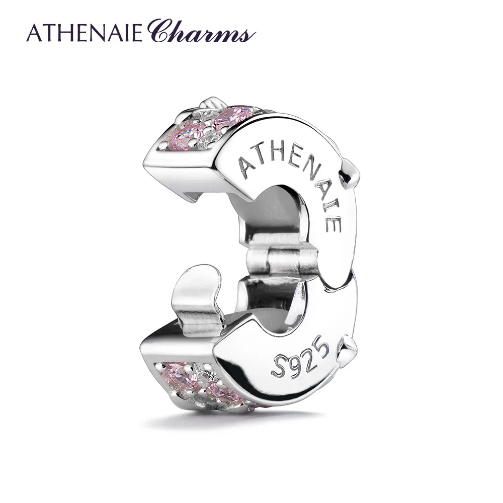 ATHENAIE Pink Butterfly Clips 925 Sterling Silver Safety ,Rubber Stopper Clips Compatible with European Bracelets Bangle