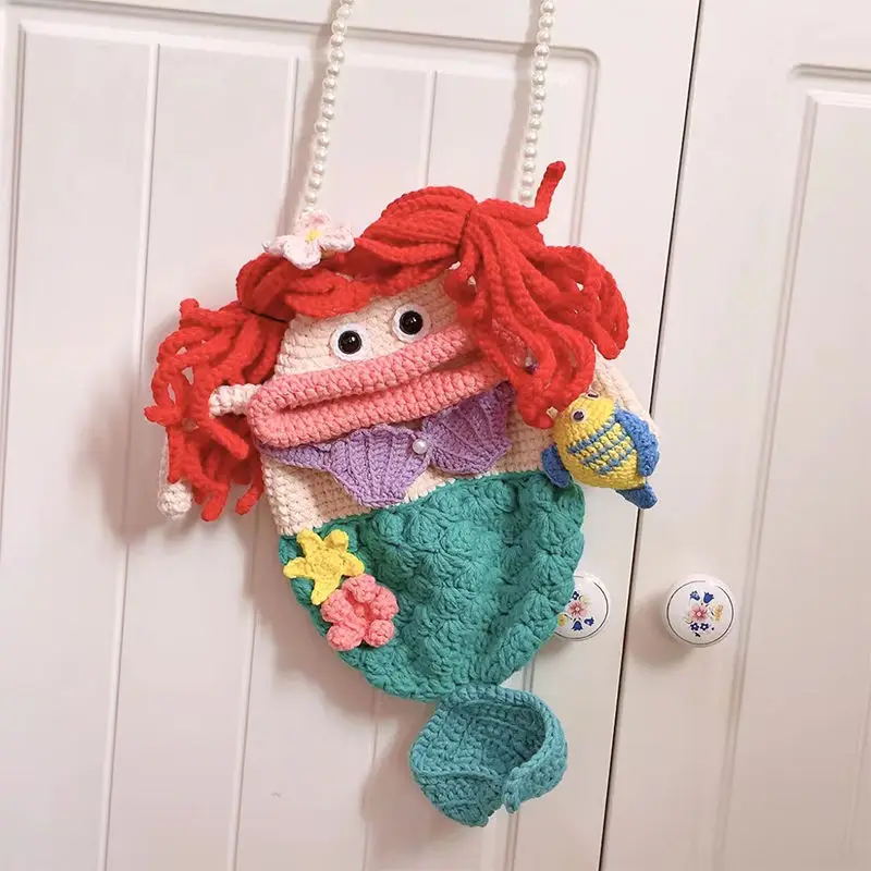 DIY Material Mermaid Mobile Phone Bag Crochet Bag Debore Handmade Woolen Weaving Funny Cute Gift to Friends DIY Gift