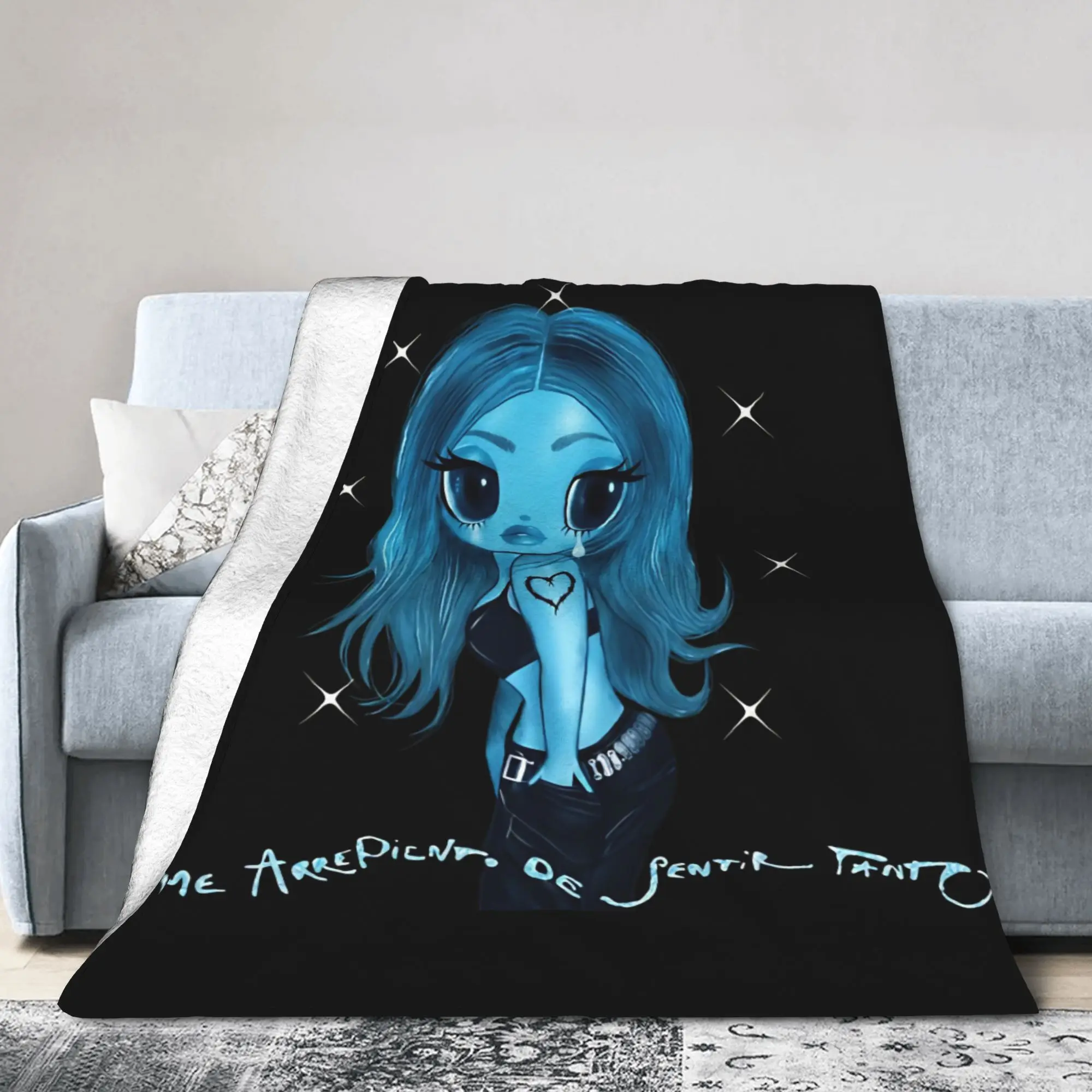 Karol G No Me Arrepiento de Sentir Tanto Knitted Blanket Coral Fleece Plush Warm Throw Blanket for Airplane Travel Bedspread