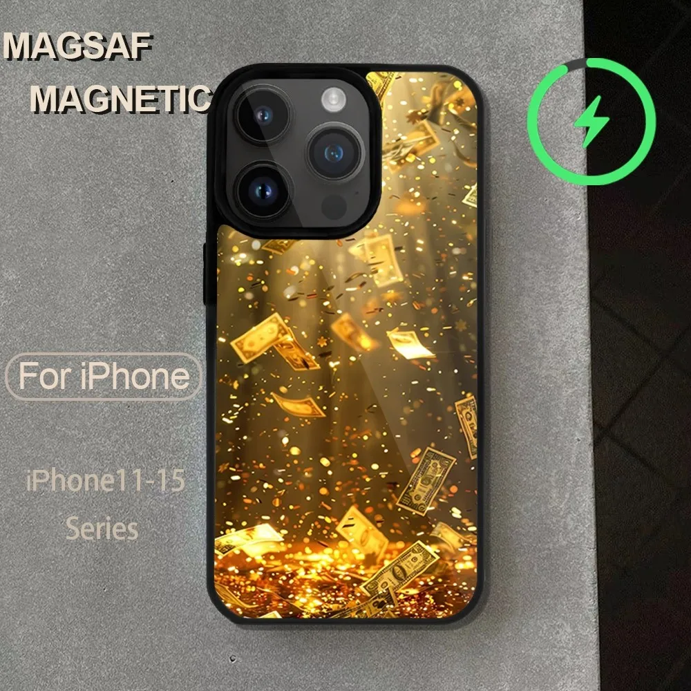 Casing ponsel pohon uang dolar untuk iPhone 14 13 12 11 15 Pro Max Magsafe sampul Mini Plus pengisi daya nirkabel