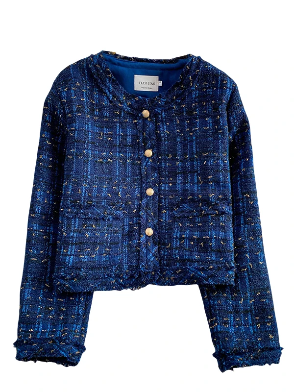   Tweed Jaet voor dames Winter 2025, faionable franjeontwerp, klein formaat Ele metalen knop, warme ort jas