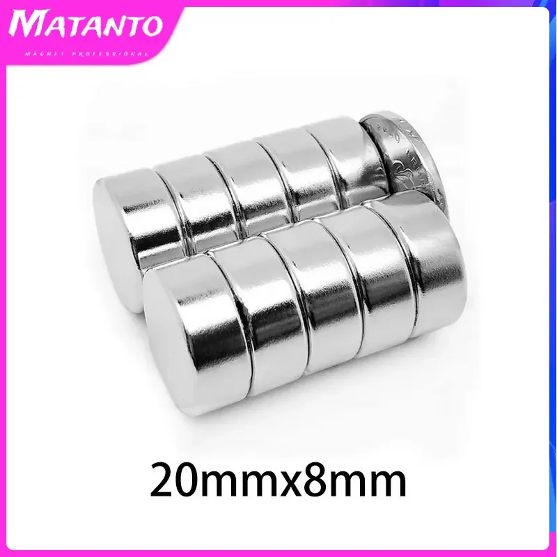 2/5/10/20PCS 20x8 Round Search Magnet 20mm X 8mm Rare Earth Neodymium Magnet Disc 20x8mm Permanent Magnet Strong 20X8 mm