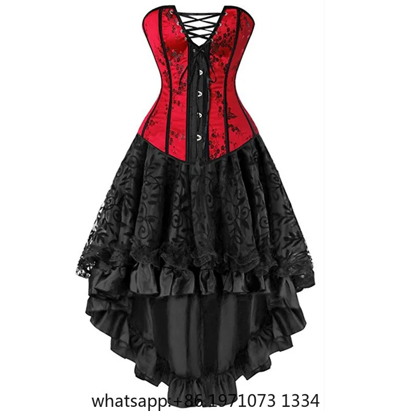 sexy corsets dresses plus size costume overbust burlesque corset and skirt lingerie set tutu corselet victorian fashion red