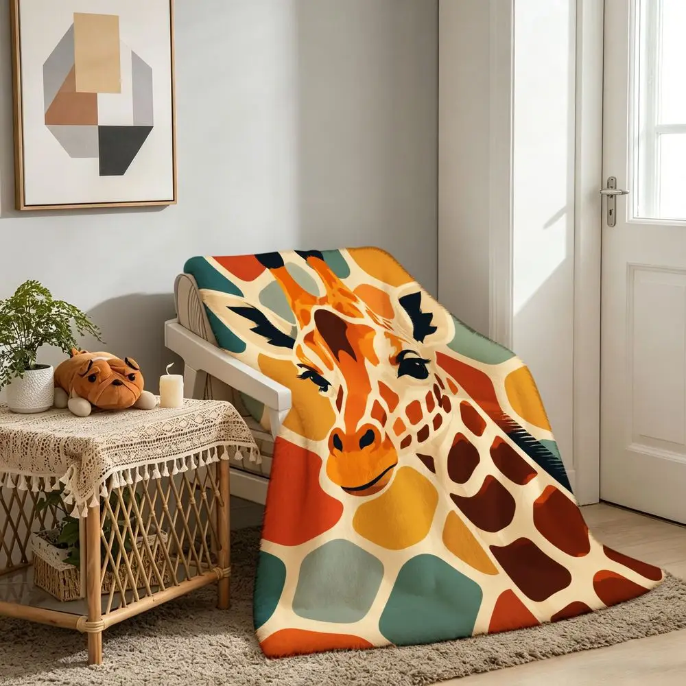 Cozy Giraffe Face Print Throw Blanket Throw Fleece Knit Bed Cover Trendy Animal Print Decor Safari Jungle Accent Throw for Couch