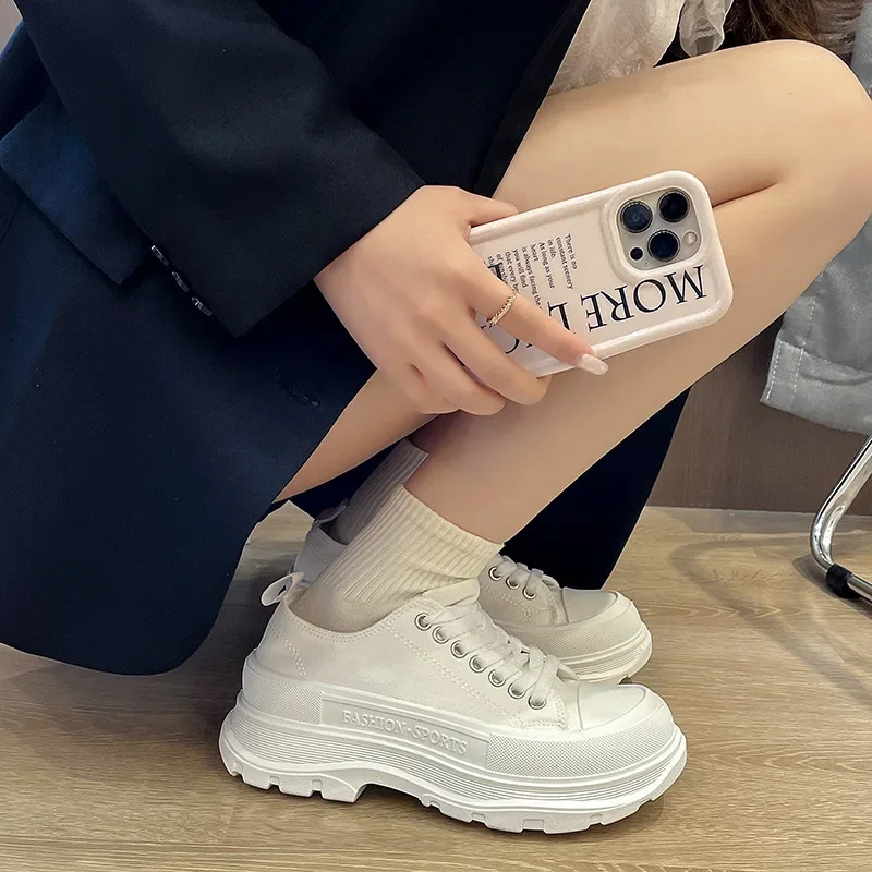 Nieuwe vrouw dikke canvas schoenen mode all-match witte platform sneakers vrouwen platte schoen antislip casual wandelschoenen mujer