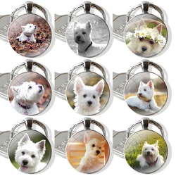 Terrier Westie Dog Puppy Keychain Handmade Glass Cabochon Key Ring Holder Pendant Key Chains