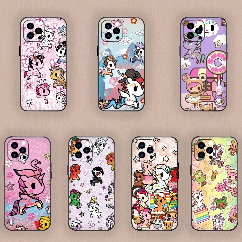 Cartoon Japan T-Tokidokis Cute Phone Case For iPhone Mini 11 12 13 14 15 Plus Pro Max XR XS Black Shell