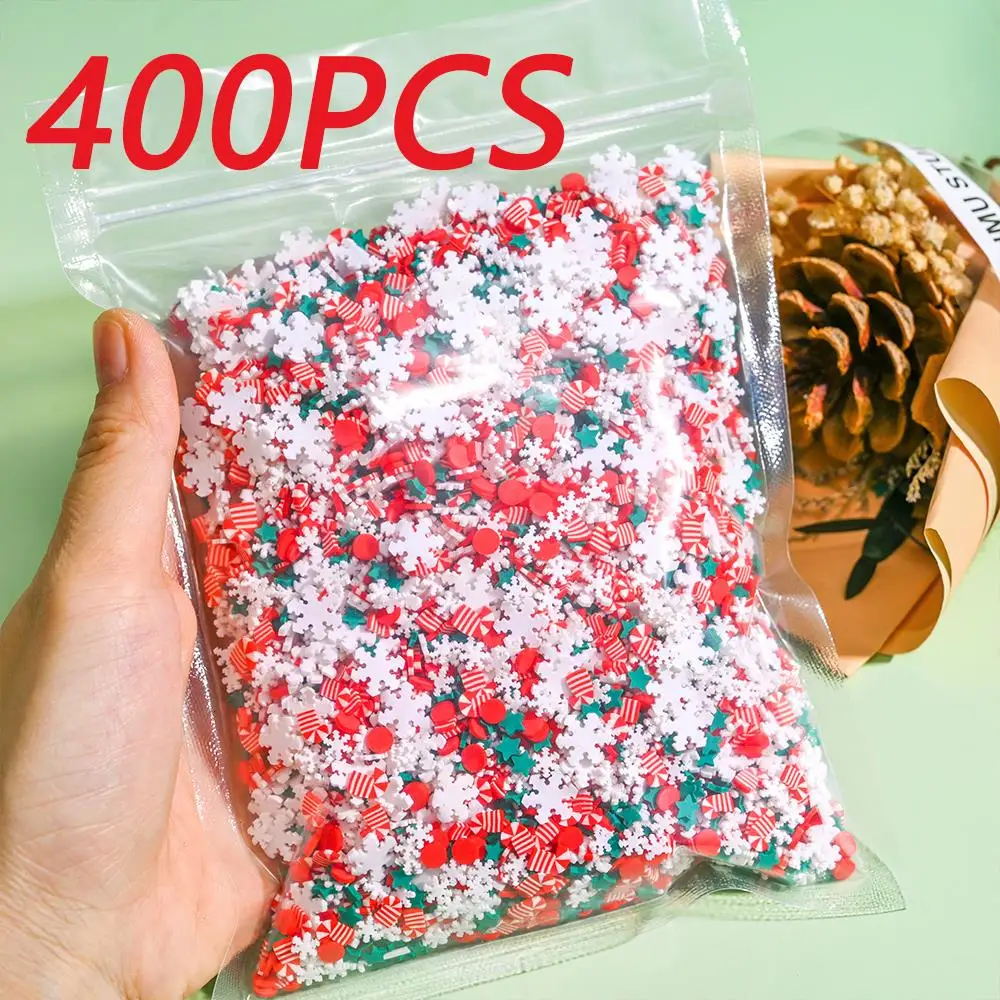 400PCS Christmas Polymer Clay Nail Slices Charms 10g Mixed 3D Xmas Snowflakes Sprinkles Soft Clay Slimes Nail Art Decoration U^9