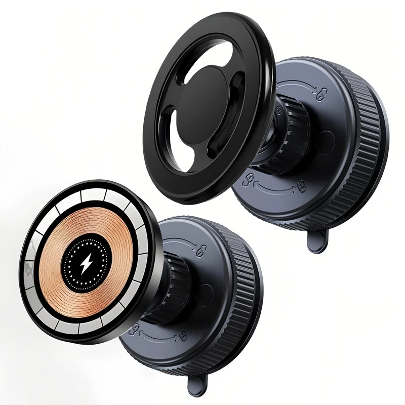 

15W Vacuum Suction Cup Magnetic Car Phone Holder Wireless Charger Mirror Bath Gym For Iphone 16 15 14 13 12 Pro Max Samsung S25