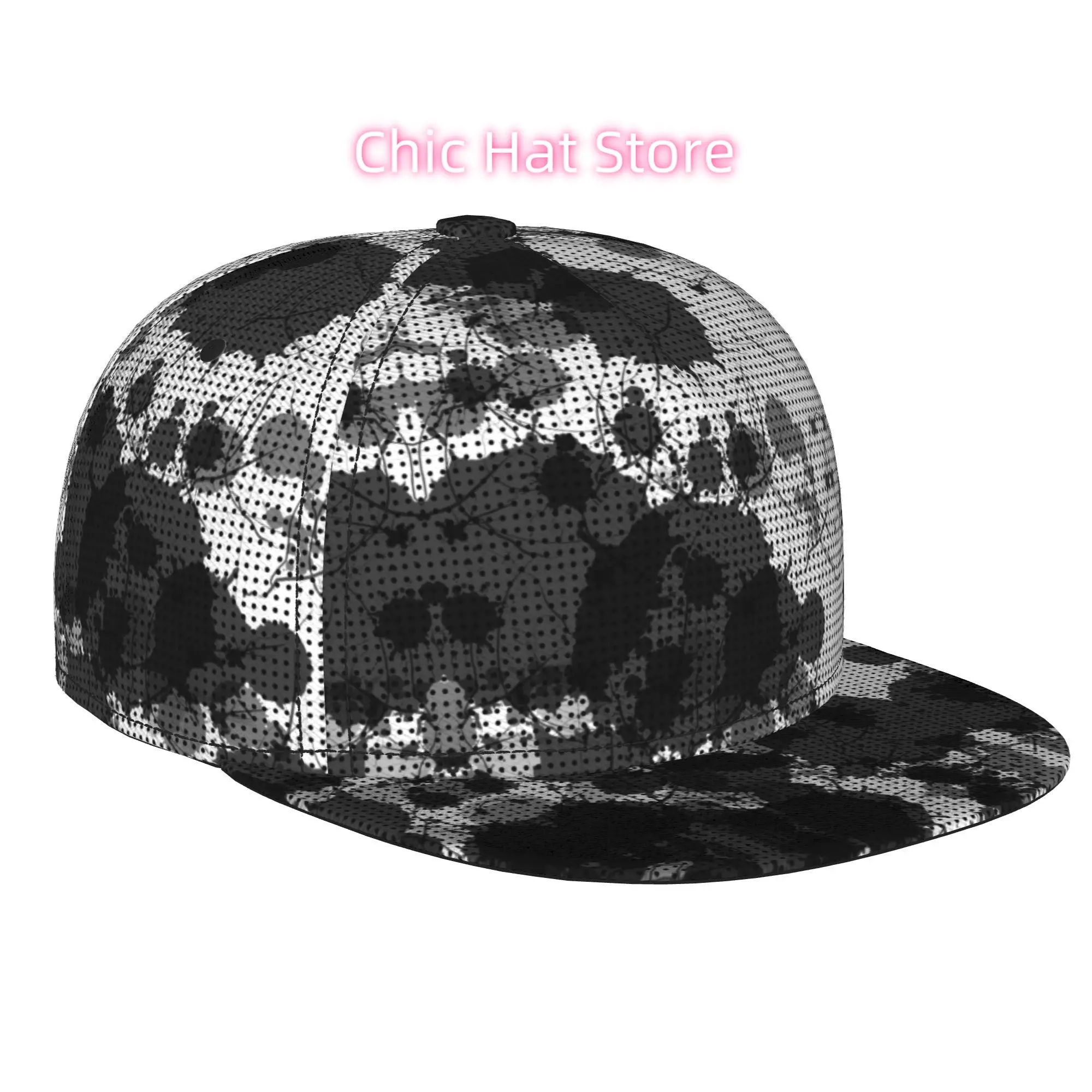 1pc Monochrome Ink Splatter Dot Texture Fully Printed Hip-Hop Caps, Baseball Caps, Stylish Flat-Brimmed Baseball Caps, Golf Caps