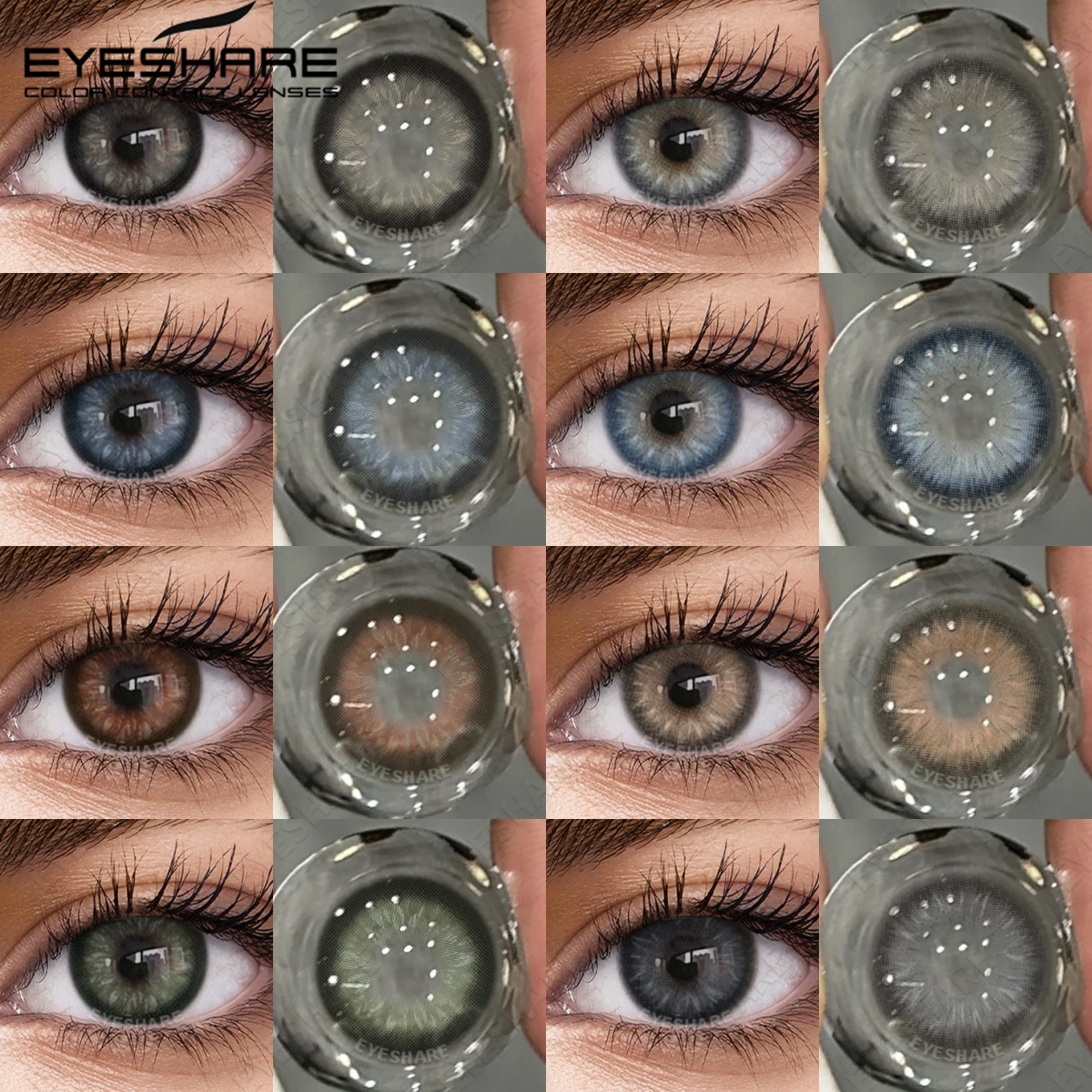 EYESHARE 2 Stück modische farbige Kontaktlinsen, hochwertige grau/braune Kontaktlinsen, blaue Augen, Kontakte, jährliche grüne Make-up-Linsen