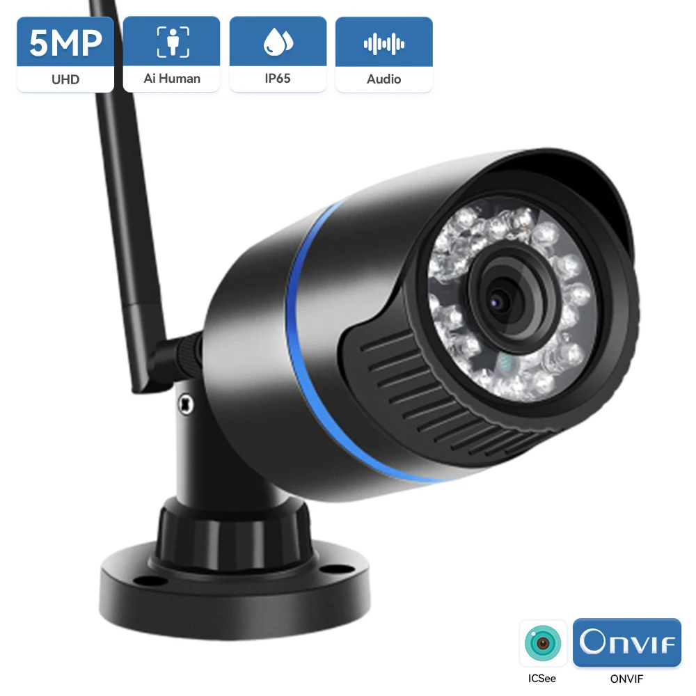 5MP Wifi Camera HD 1080P Bullet Waterproof Outdoor IP Camera Nightvision  Audio Record Email Alert RTSP Xmeye Cloud iCSee