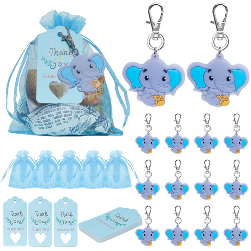 90Pieces Baby Shower Return Favors for Guests Elephant Keychain with Organza Bag